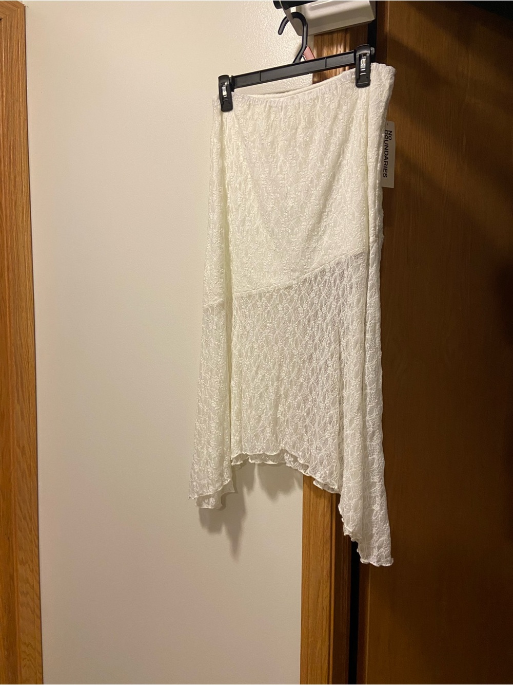 No Boundaries Cream Asymmetrical Lace Midi Skirt
